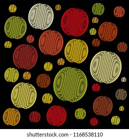 Embroidery circles on a black background, vector illustration