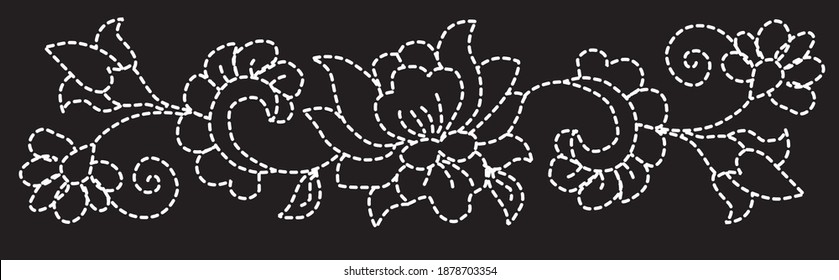 Embroidery collar stitch effect flower and curved trellis