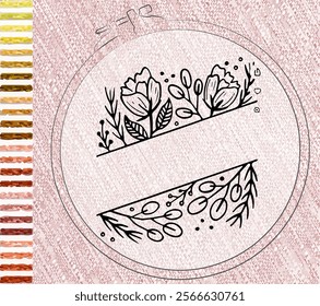 Embroidery collection. Template tambour frame with a canvas, elements from stitches. Fashionable template for design of clothes, t-shirt design...