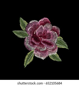 Embroidery colorful ethnic floral design with traditional flowers. Vector needlework with flowers ornament on black background for fashion design.	
