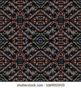Embroidery colorful pattern with geometric ornament.