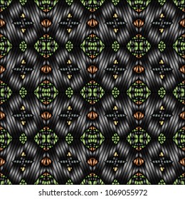 Embroidery colorful pattern with geometric ornament.