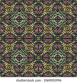Embroidery colorful pattern with geometric ornament.