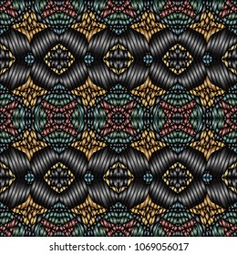 Embroidery colorful pattern with geometric ornament.