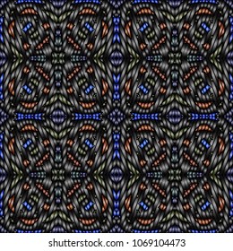 Embroidery colorful pattern with geometric ornament.