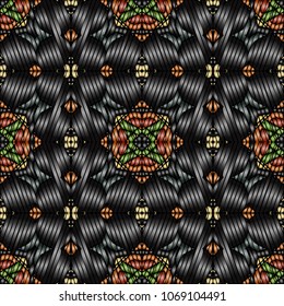 Embroidery colorful pattern with geometric ornament.