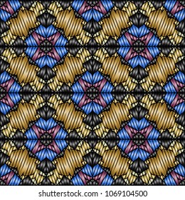 Embroidery colorful pattern with geometric ornament.
