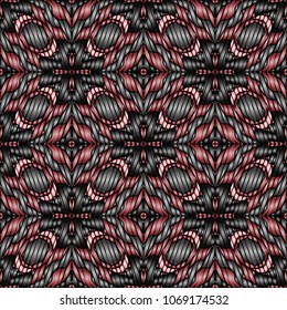 Embroidery colorful pattern with geometric ornament.