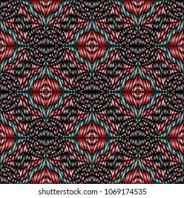 Embroidery colorful pattern with geometric ornament.