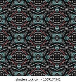 Embroidery colorful pattern with geometric ornament.