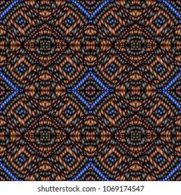 Embroidery colorful pattern with geometric ornament.