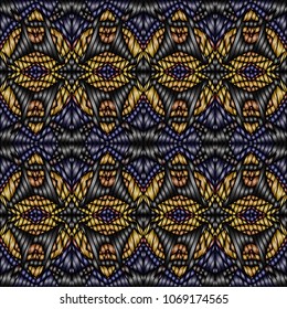 Embroidery colorful pattern with geometric ornament.