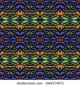 Embroidery colorful pattern with geometric ornament.