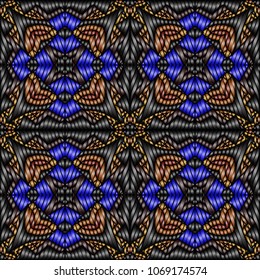 Embroidery colorful pattern with geometric ornament.