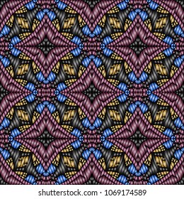 Embroidery colorful pattern with geometric ornament.