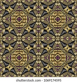Embroidery colorful pattern with geometric ornament.