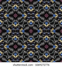 Embroidery colorful pattern with geometric ornament.