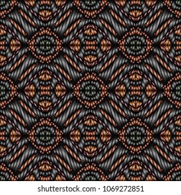 Embroidery colorful pattern with geometric ornament.