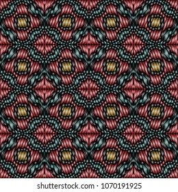 Embroidery colorful pattern with geometric ornament.