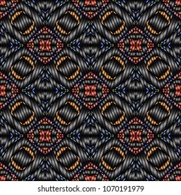 Embroidery colorful pattern with geometric ornament.
