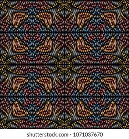 Embroidery colorful pattern with geometric ornament.