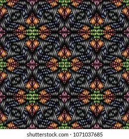 Embroidery colorful pattern with geometric ornament.