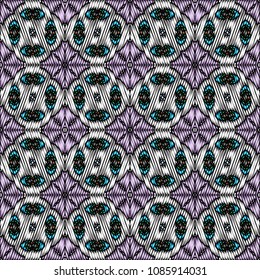 Embroidery colorful pattern with geometric ornament.