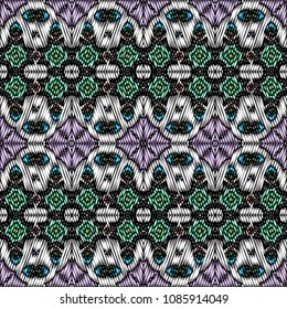 Embroidery colorful pattern with geometric ornament.