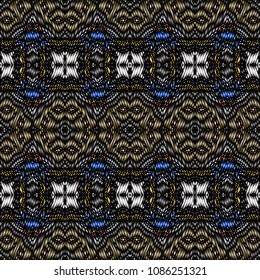 Embroidery colorful pattern with geometric ornament.