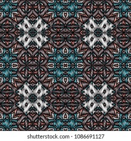 Embroidery colorful pattern with geometric ornament.