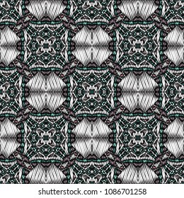 Embroidery colorful pattern with geometric ornament.