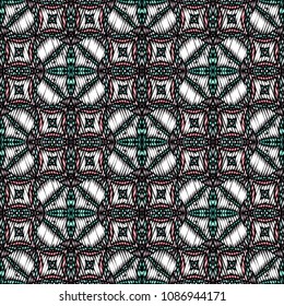 Embroidery colorful pattern with geometric ornament.