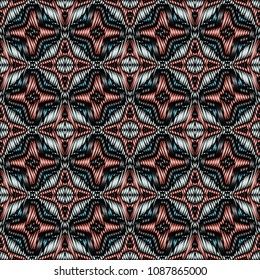 Embroidery colorful pattern with geometric ornament.