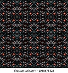 Embroidery colorful pattern with geometric ornament.