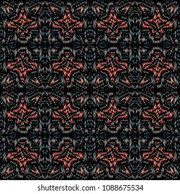 Embroidery colorful pattern with geometric ornament.
