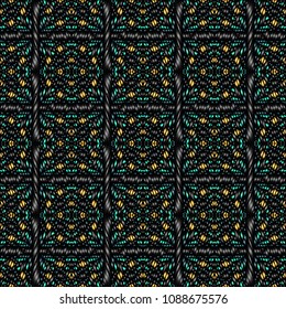 Embroidery colorful pattern with geometric ornament.