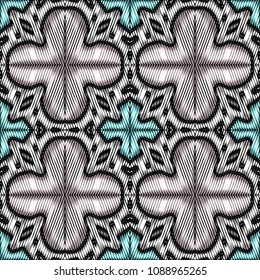 Embroidery colorful pattern with geometric ornament.