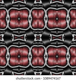 Embroidery colorful pattern with geometric ornament.