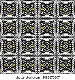 Embroidery colorful pattern with geometric ornament.