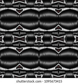 Embroidery colorful pattern with geometric ornament.