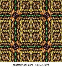 Embroidery colorful pattern with geometric ornament.