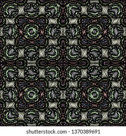 Embroidery colorful pattern with geometric ornament. - Vektor