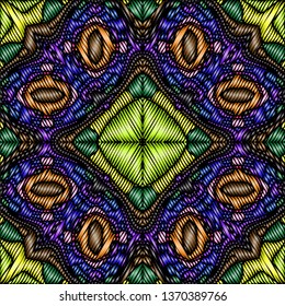 Embroidery colorful pattern with geometric ornament. - Vektor