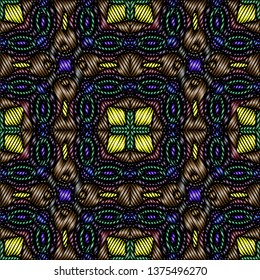 Embroidery colorful pattern with geometric ornament. - Vektor