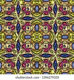 Embroidery colorful pattern with geometric ornament. - Vektor