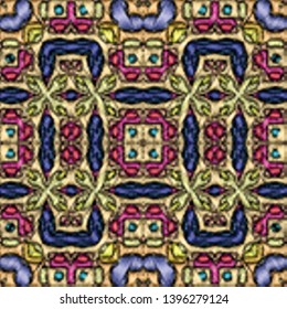 Embroidery colorful pattern with geometric ornament. - Vektor
