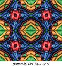 Embroidery colorful pattern with geometric ornament. - Vektor