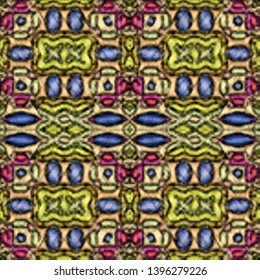 Embroidery colorful pattern with geometric ornament. - Vektor