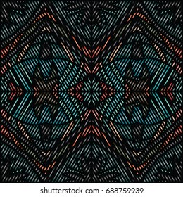 Embroidery colorful pattern with geometric ornament.