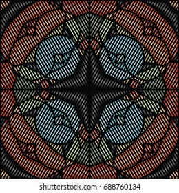 Embroidery colorful pattern with geometric ornament.